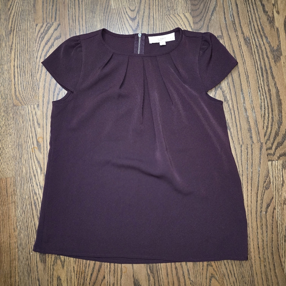 LOFT Purple Cap Sleeve Boxy Blouse
